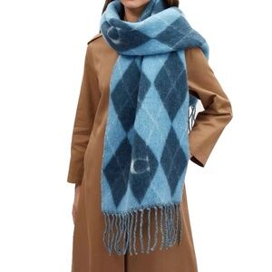 Coach Argyle Print Oversized Muffler Shawl Scarf in Blue